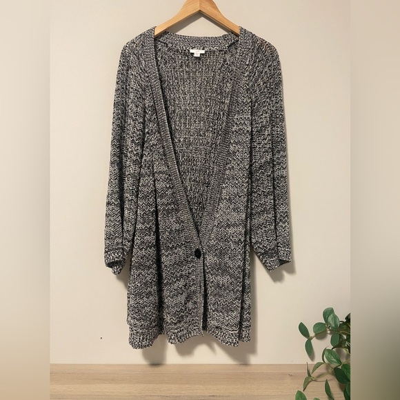 J. Jill | Black and White Marled Longline Button Front Cardigan 4X - Picture 2 of 2